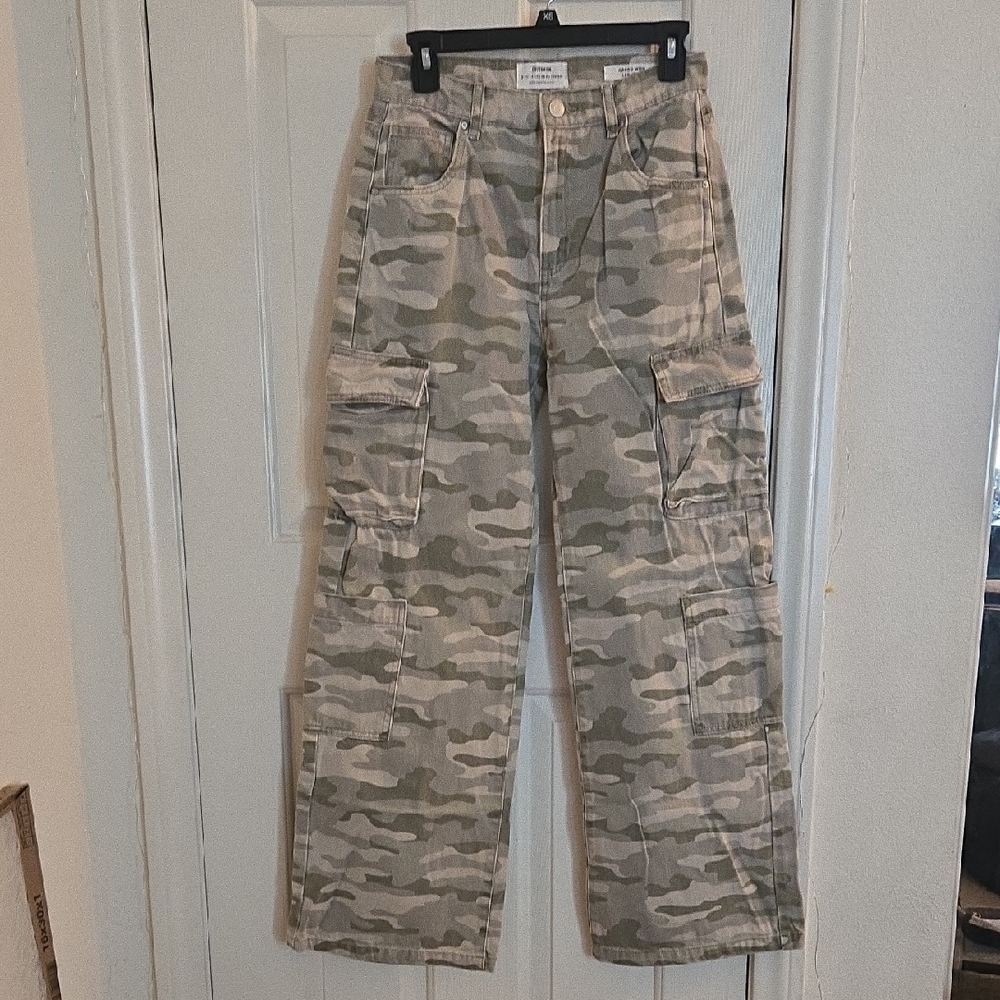 Cotton On Khaki Camouflage Cargo Wide Leg Jeans